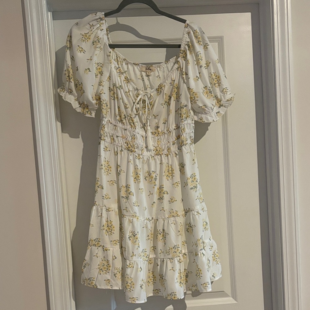 White Dress with Yellow Floral Pattern